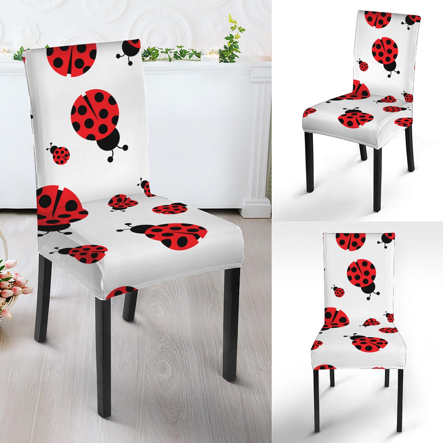 Red Ladybug Pattern Print Dining Chair Slipcover