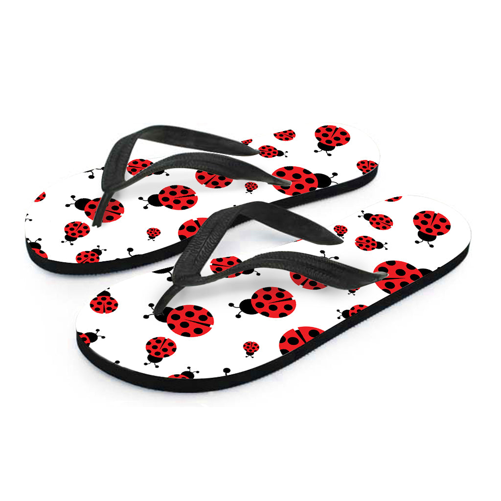 Red Ladybug Pattern Print Flip Flops