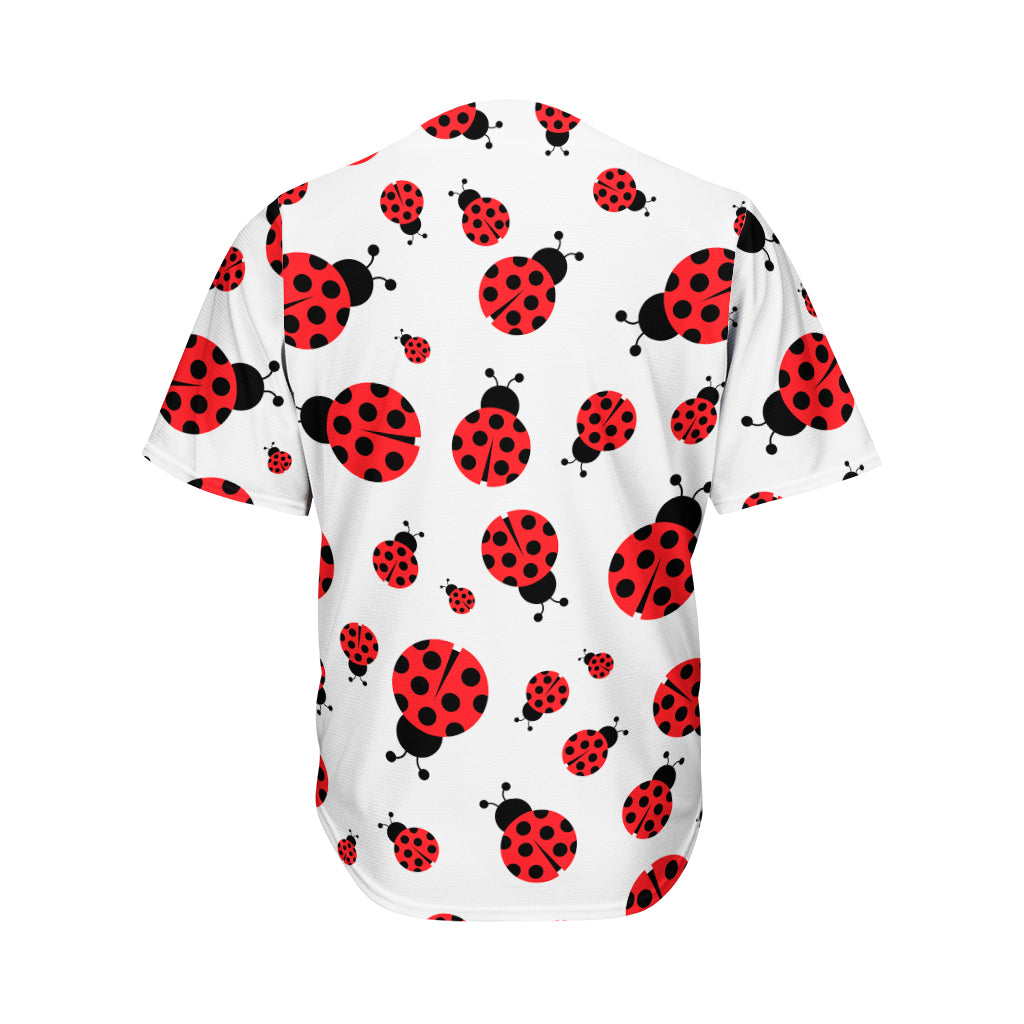 Red Ladybug Pattern Print Men's Baseball Jersey
