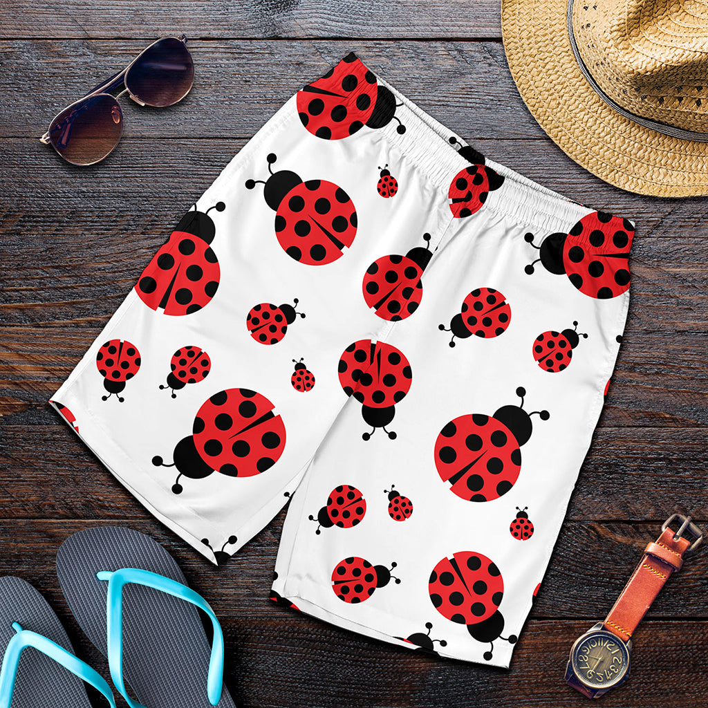 Red Ladybug Pattern Print Men's Shorts