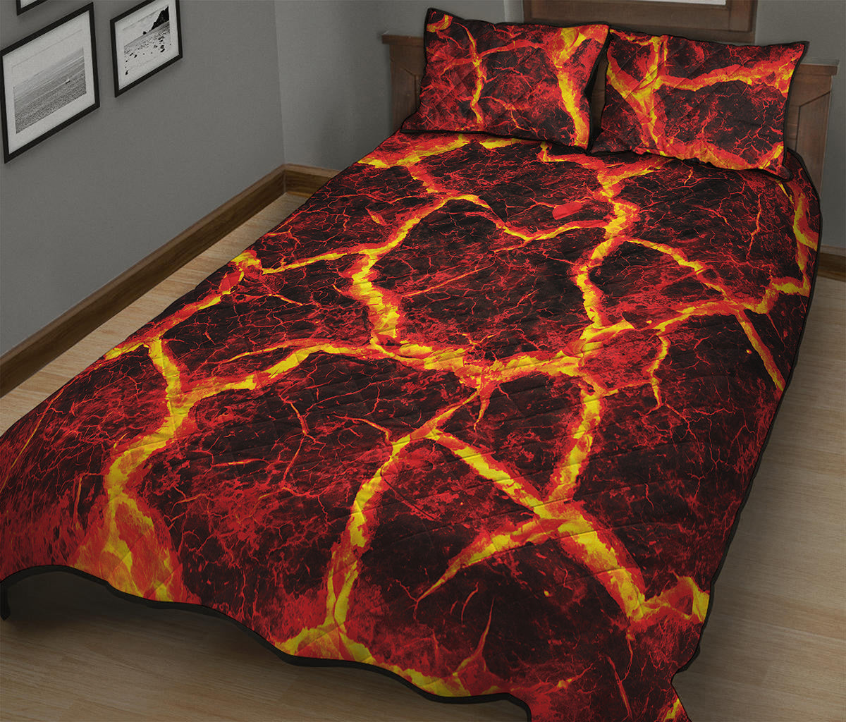 Red Lava Print Quilt Bed Set