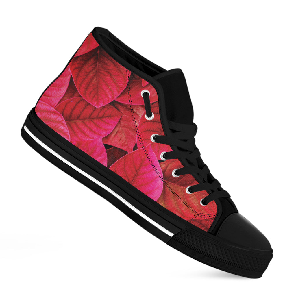Red Leaf Print Black High Top Shoes