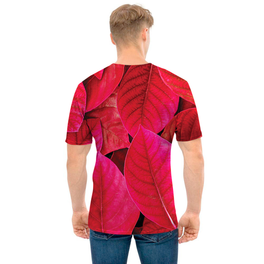 Red Leaf Print Men's T-Shirt
