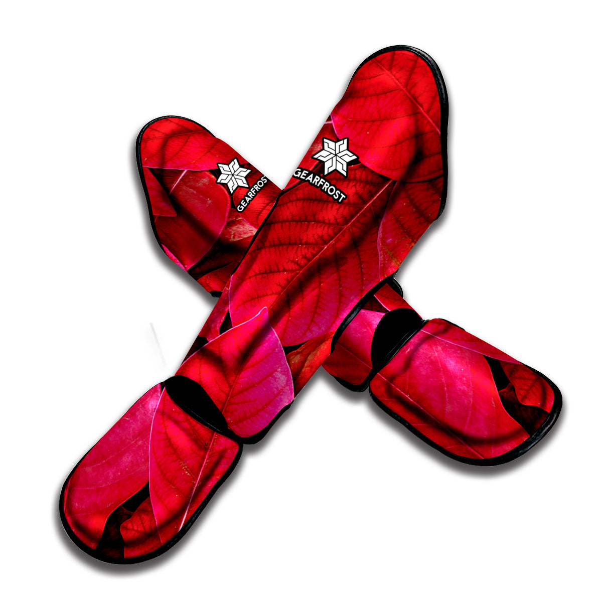 Red Leaf Print Muay Thai Shin Guard