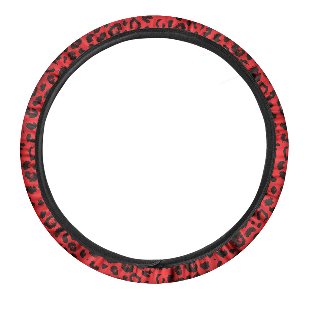 Red Leopard Print Car Steering Wheel Cover