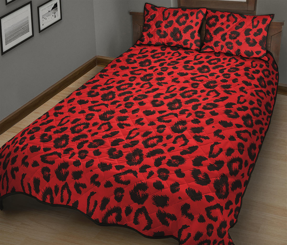Red Leopard Print Quilt Bed Set