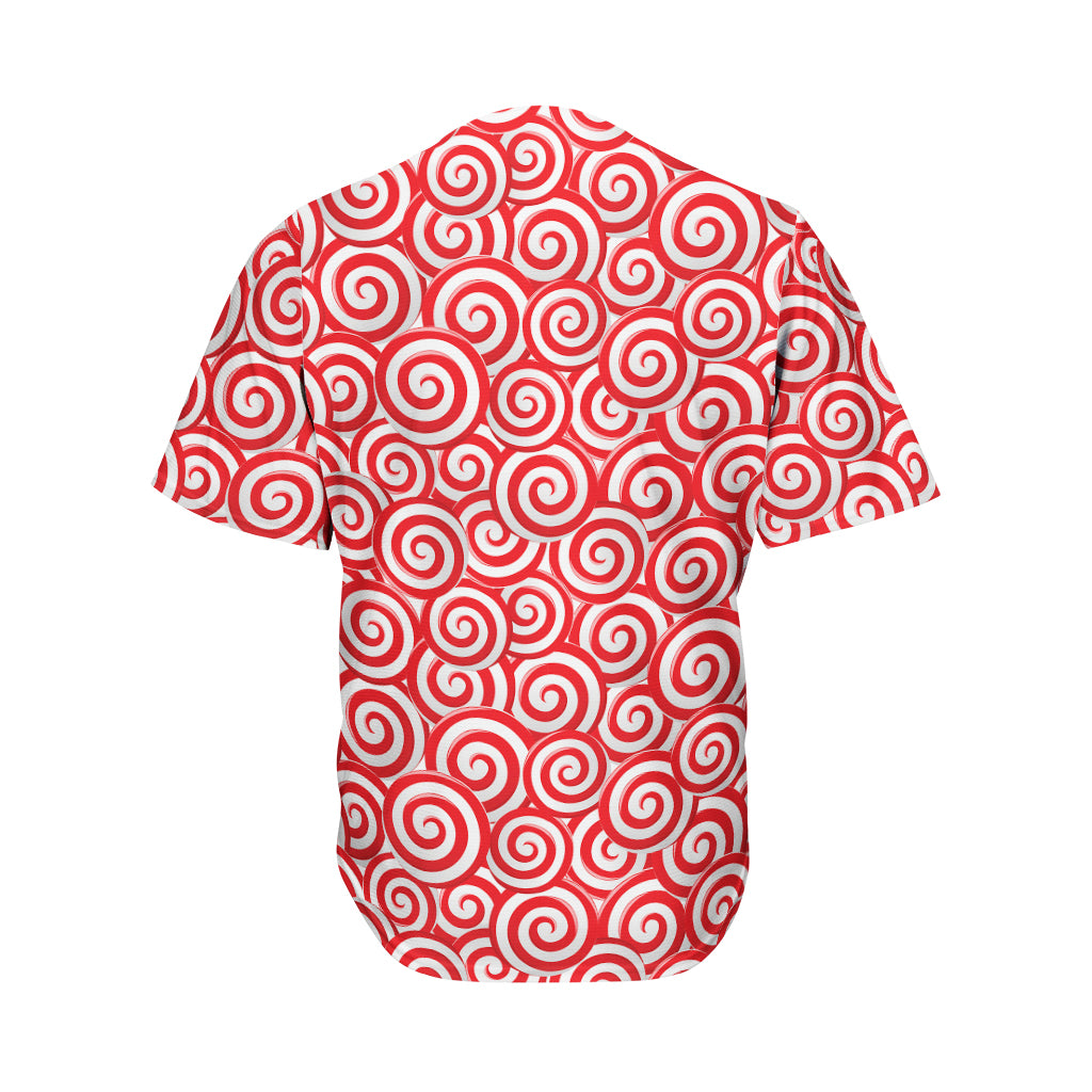 Red Lollipop Candy Pattern Print Men's Baseball Jersey