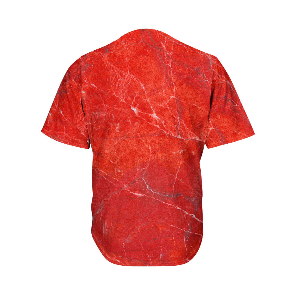 Red Marble Print Men's Baseball Jersey