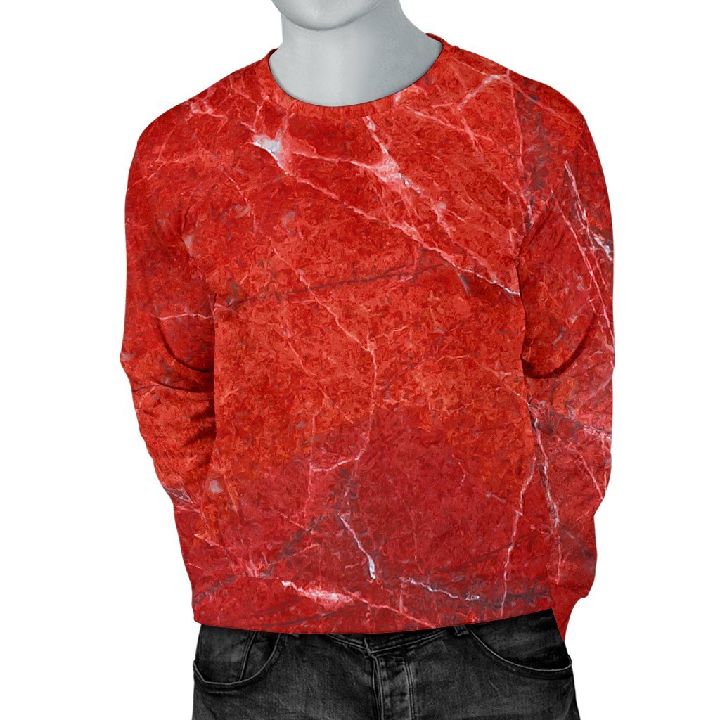 Red Marble Print Men's Crewneck Sweatshirt GearFrost