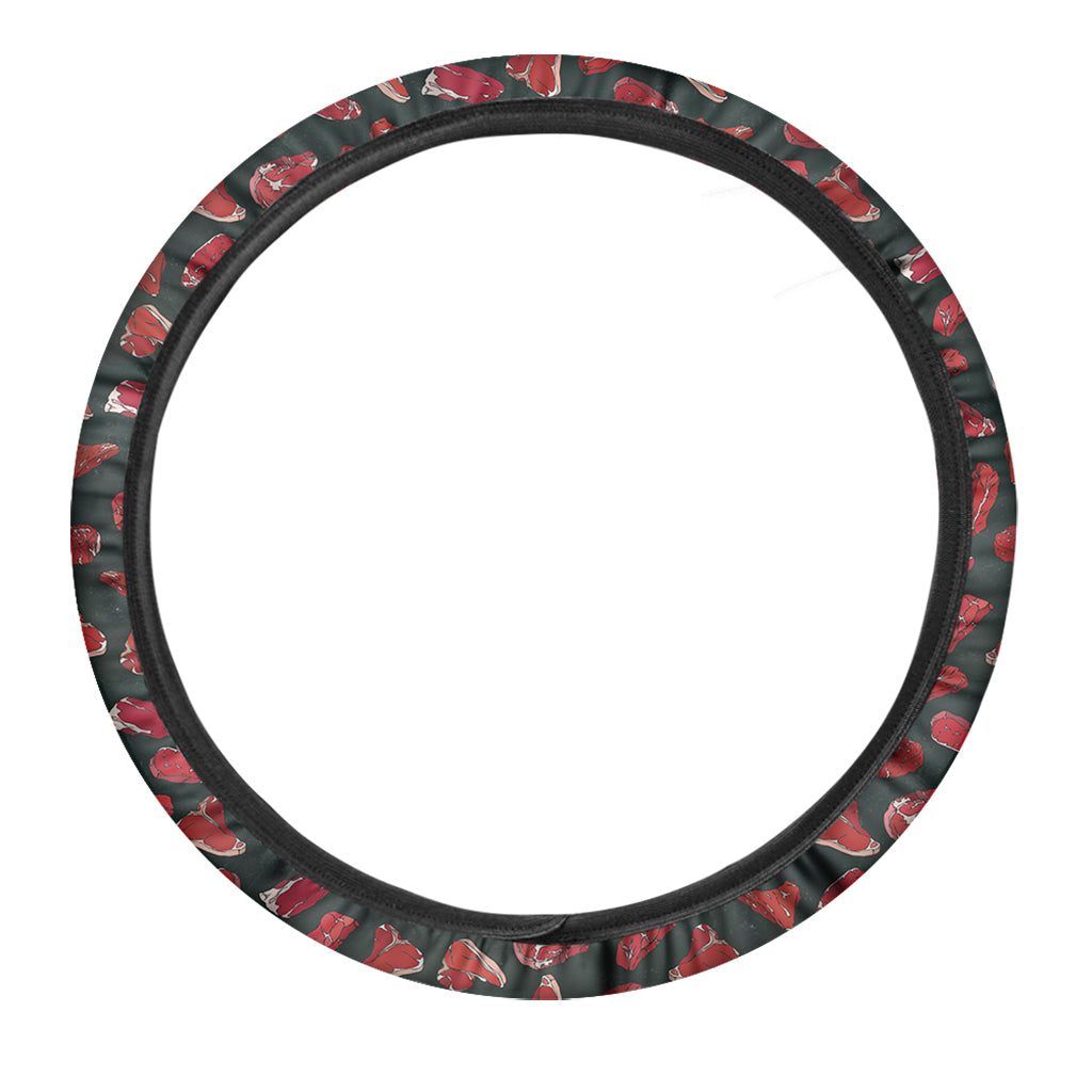 Red Meat Pattern Print Car Steering Wheel Cover