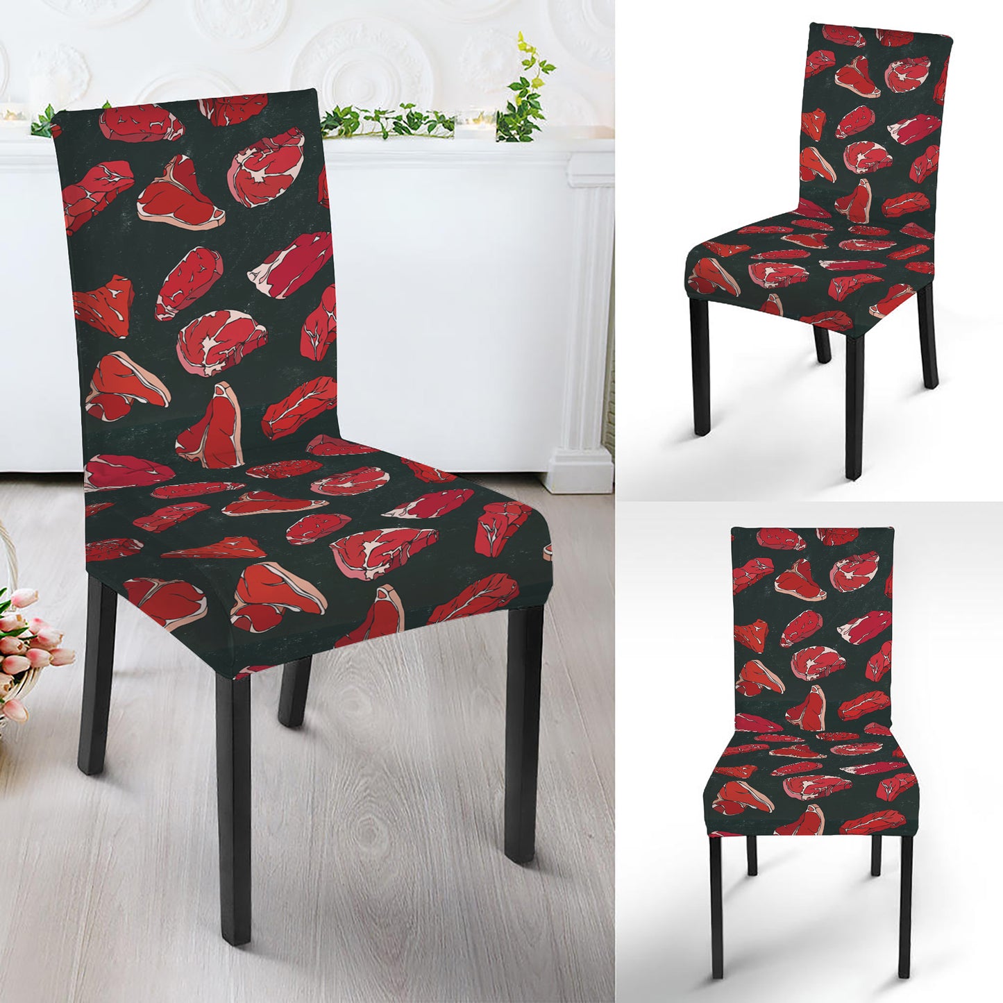 Red Meat Pattern Print Dining Chair Slipcover