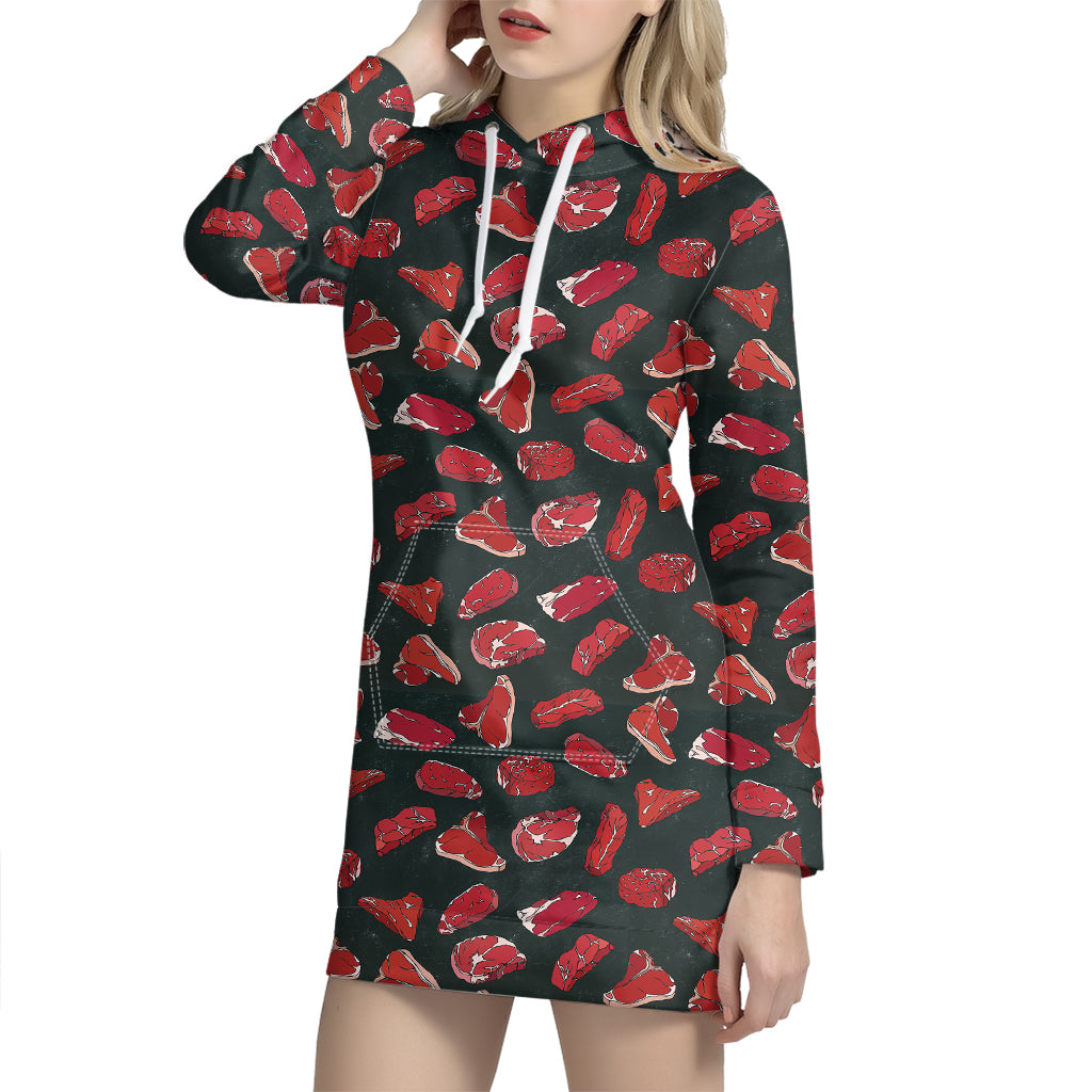 Red Meat Pattern Print Hoodie Dress