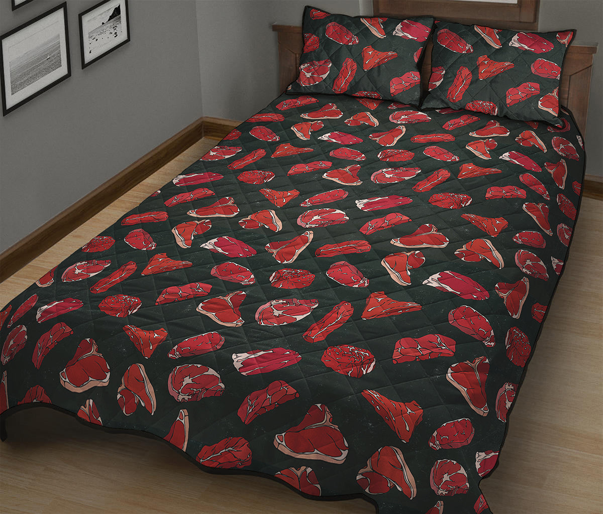 Red Meat Pattern Print Quilt Bed Set