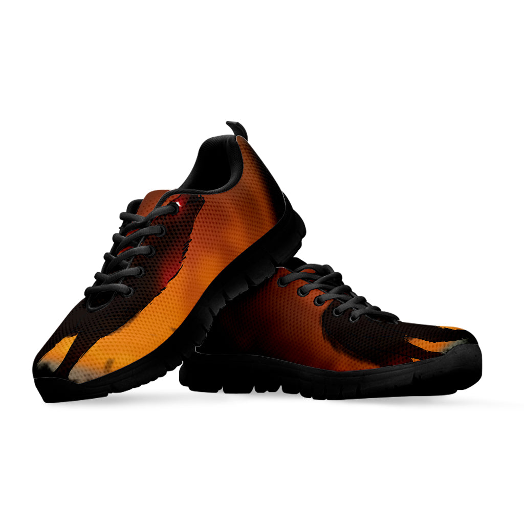 Red Moon Howling Wolf Print Black Sneakers