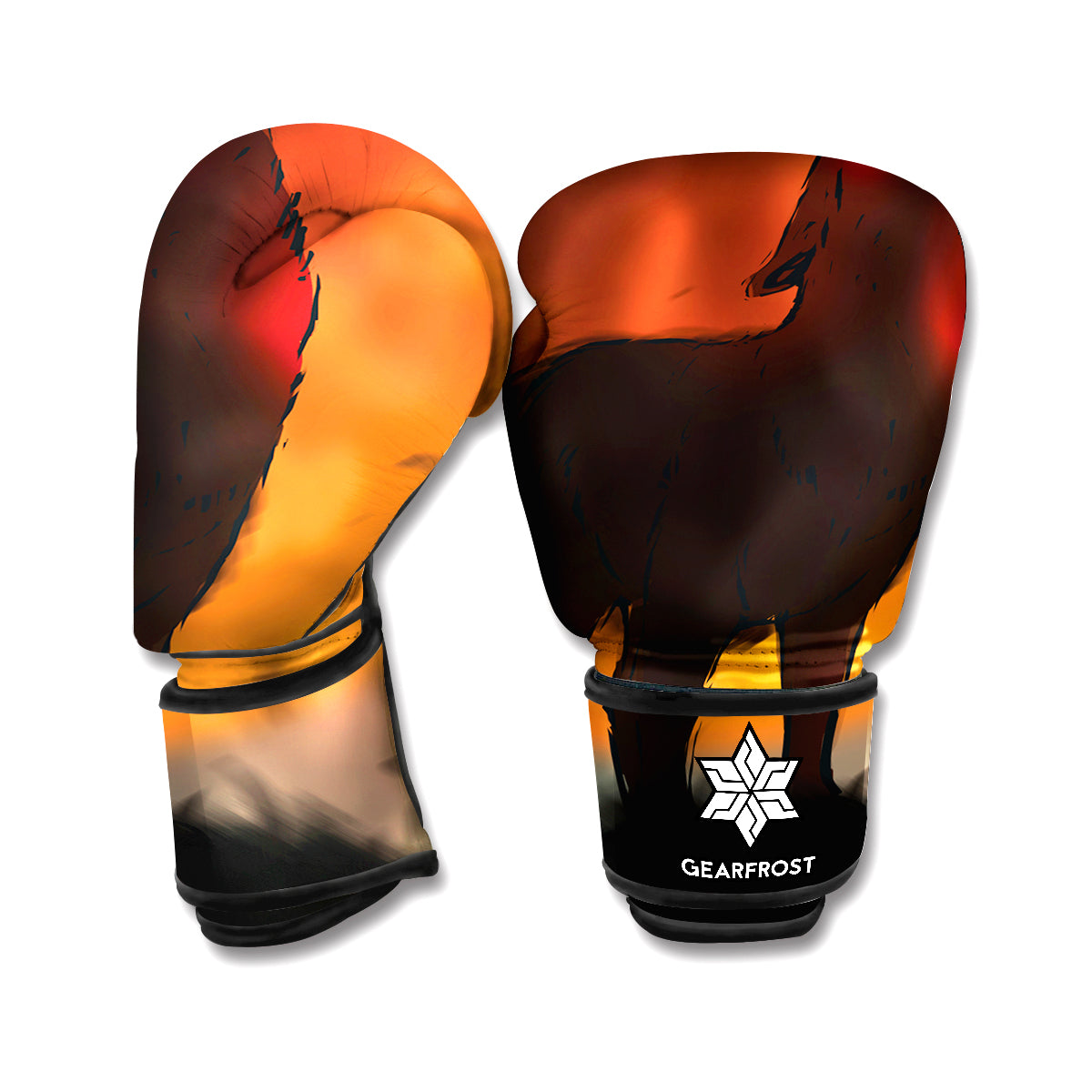 Red Moon Howling Wolf Print Boxing Gloves