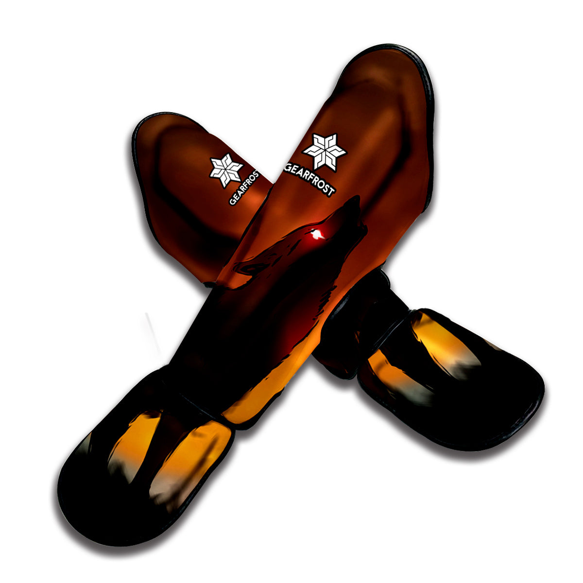 Red Moon Howling Wolf Print Muay Thai Shin Guard