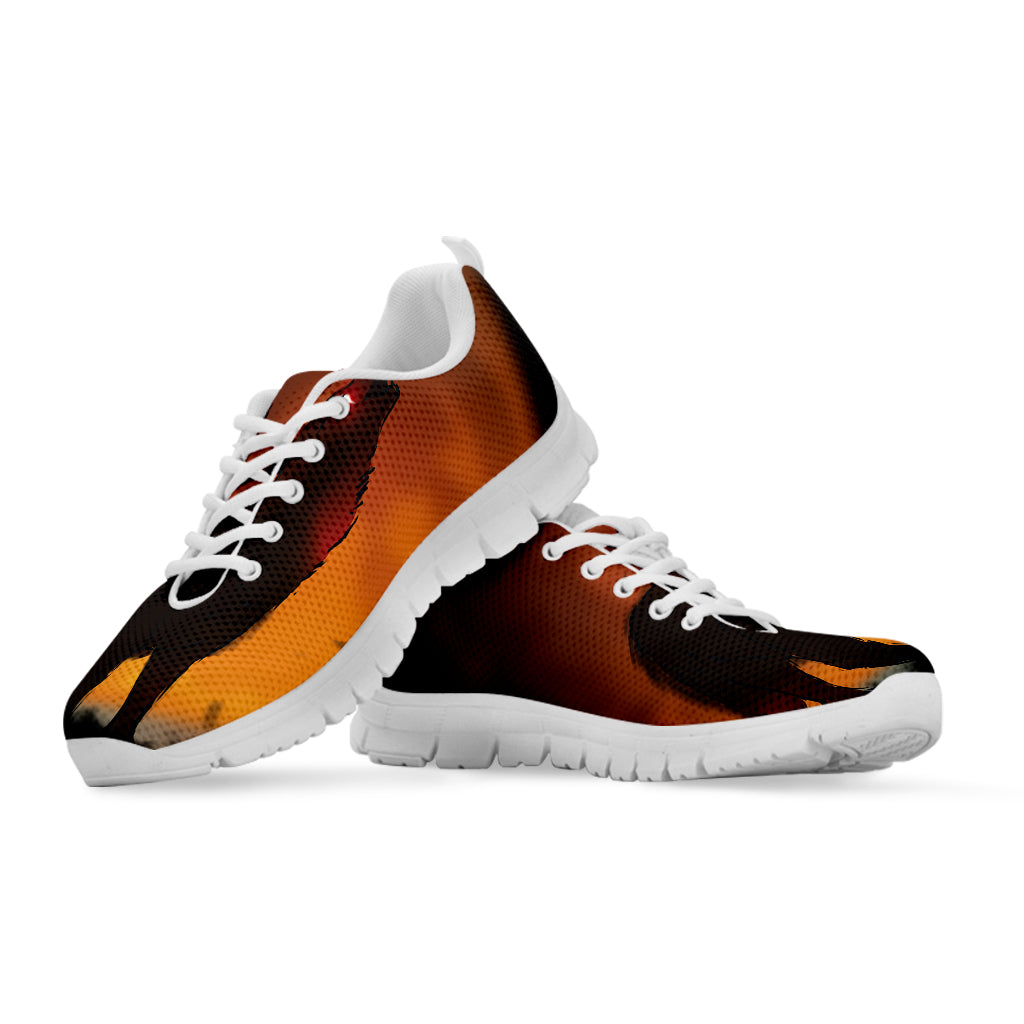 Red Moon Howling Wolf Print White Sneakers