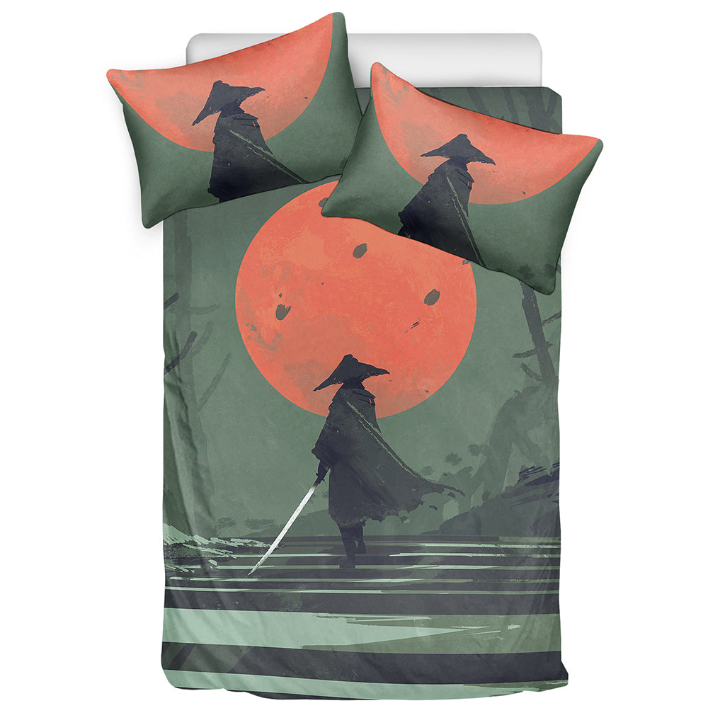 Red Moon Samurai Print Duvet Cover Bedding Set