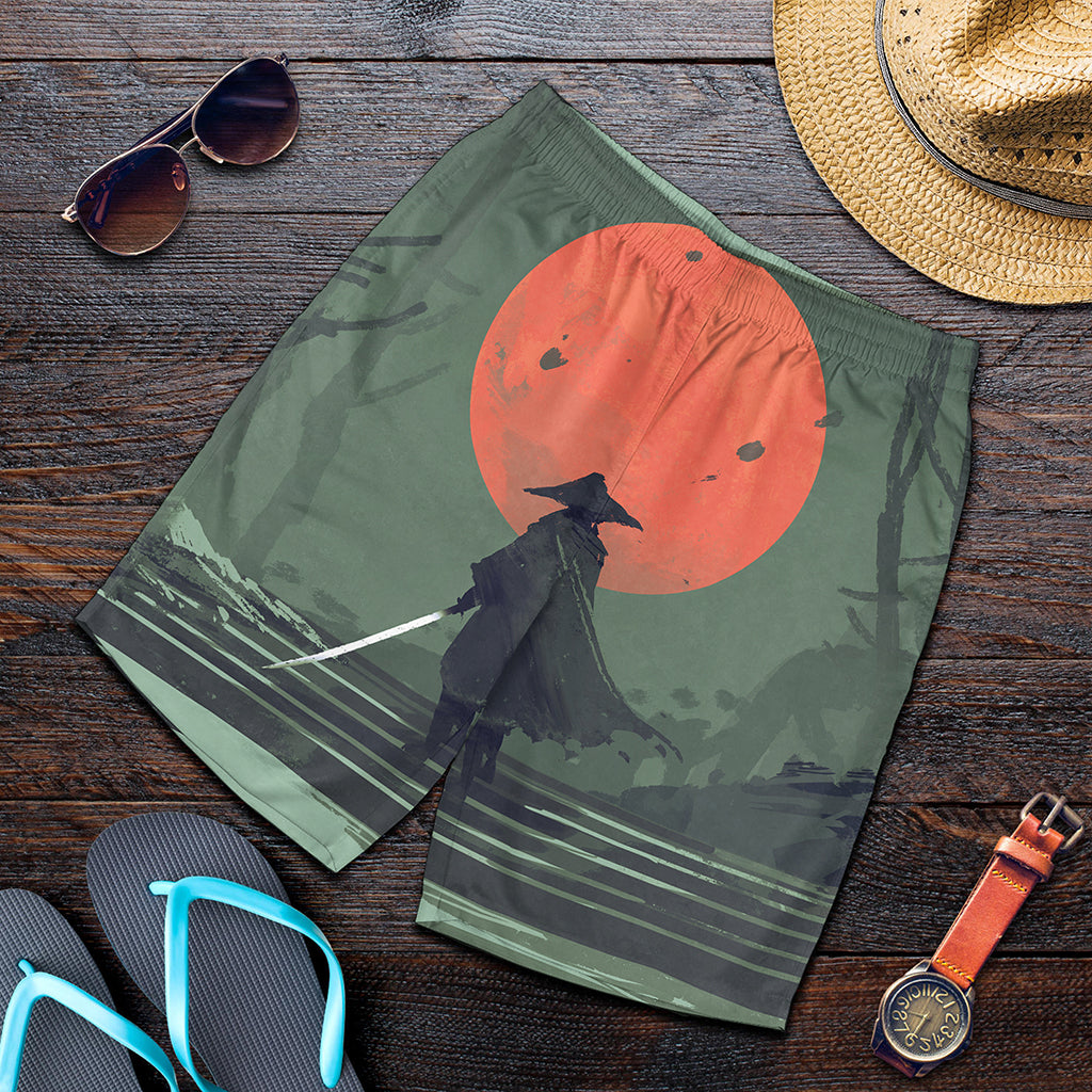 Red Moon Samurai Print Men's Shorts