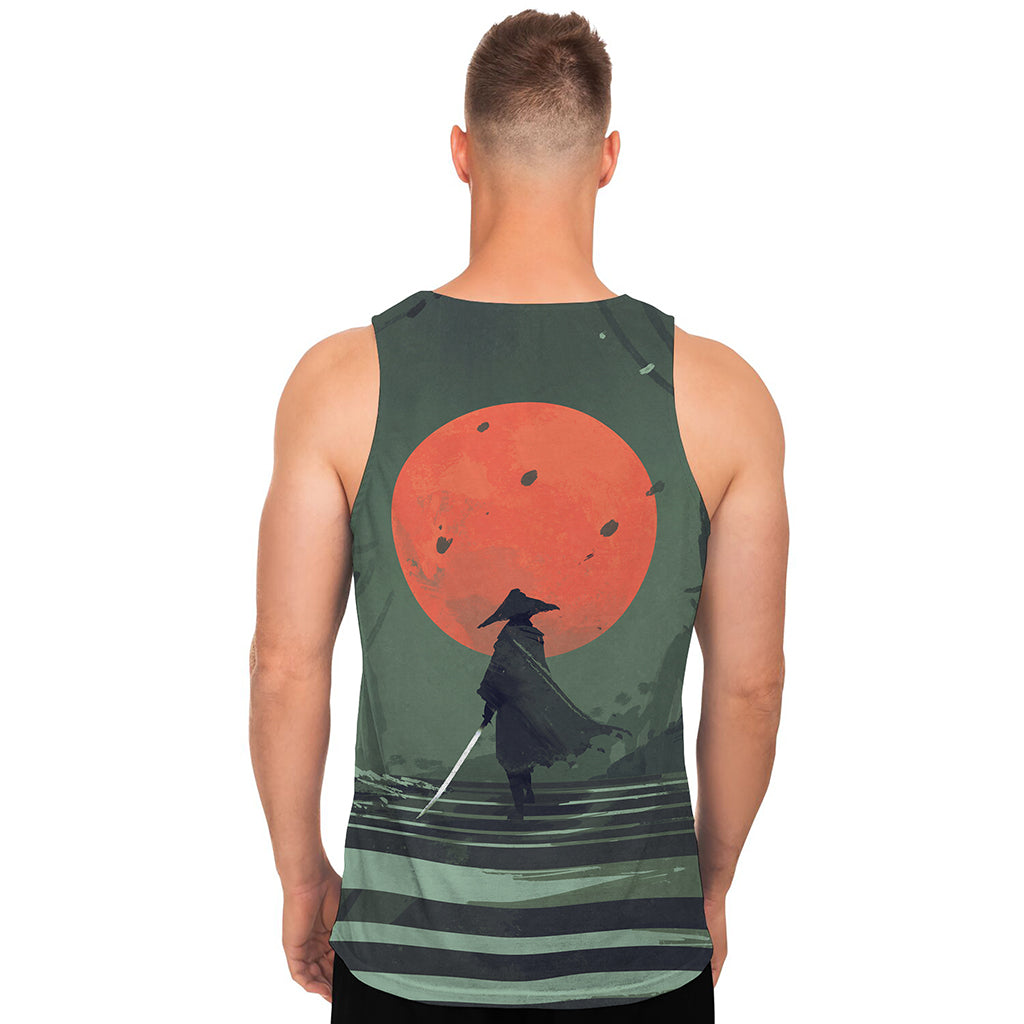 Red Moon Samurai Print Men's Tank Top