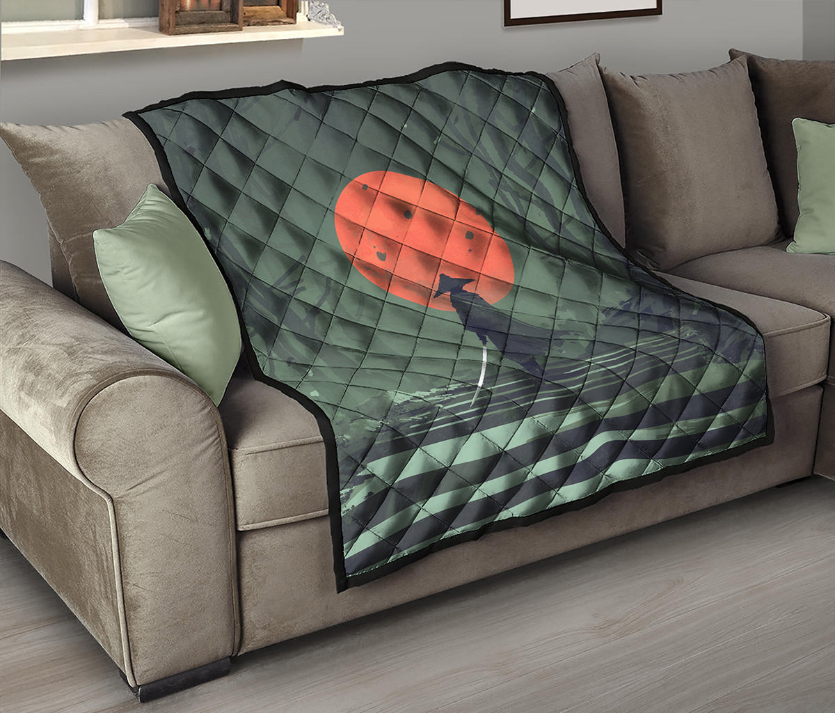 Red Moon Samurai Print Quilt