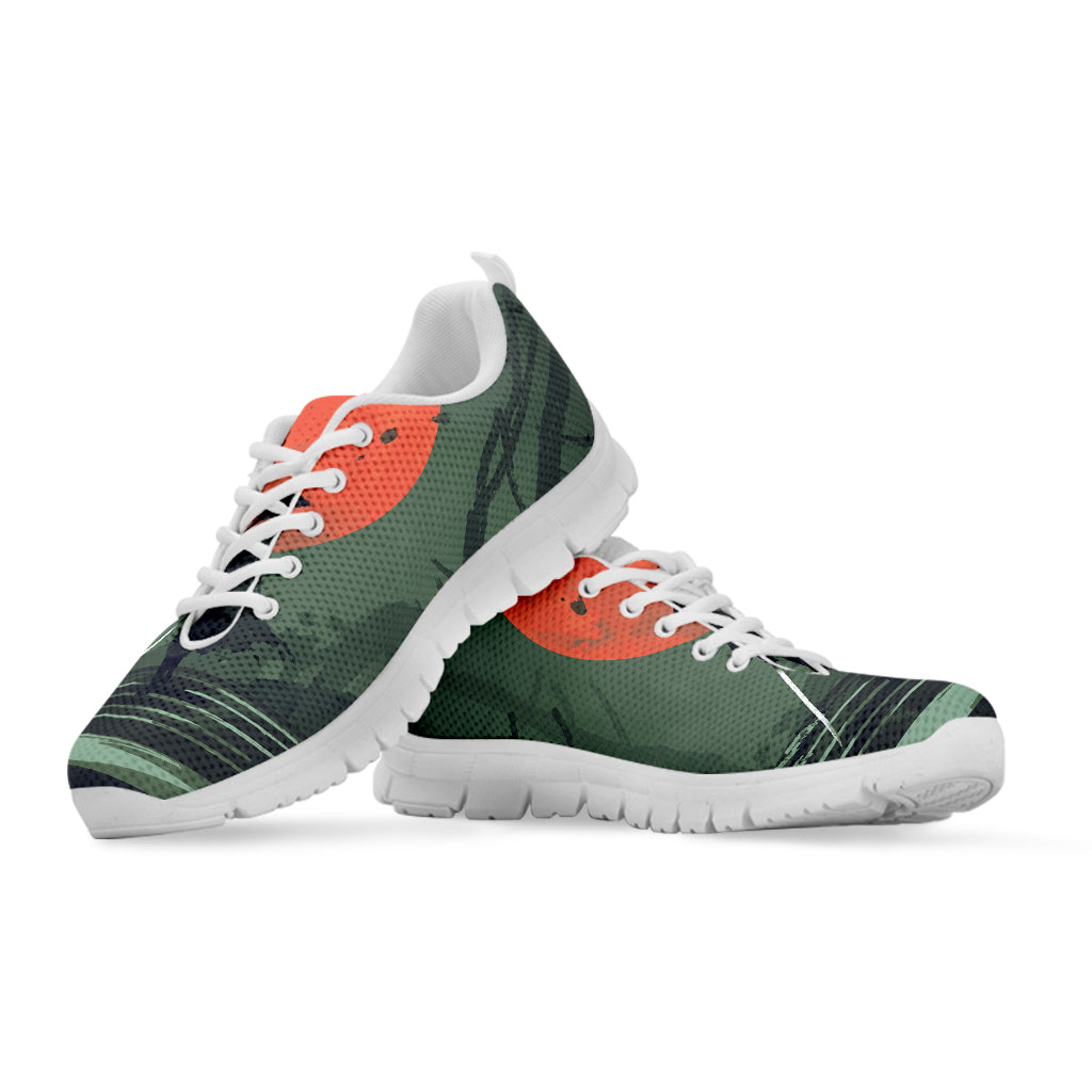 Red Moon Samurai Print White Sneakers