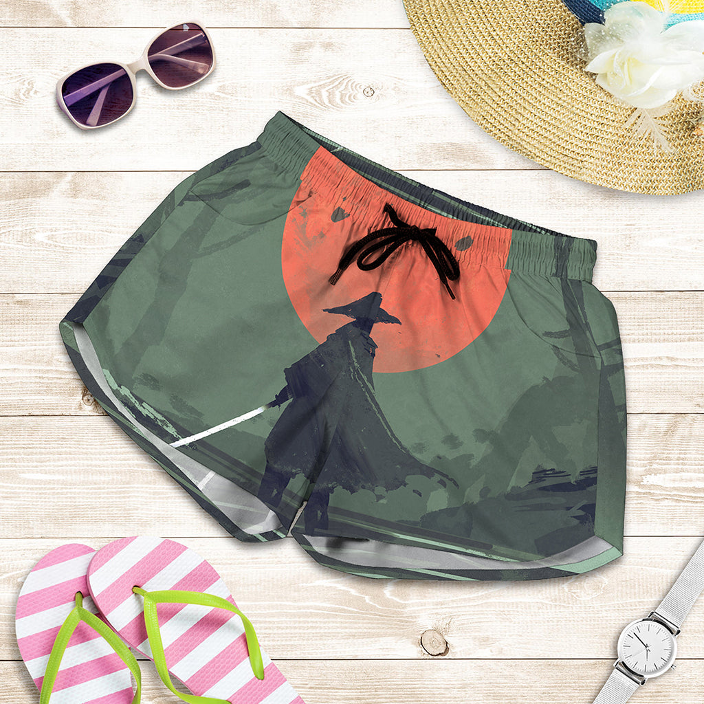 Red Moon Samurai Print Women's Shorts