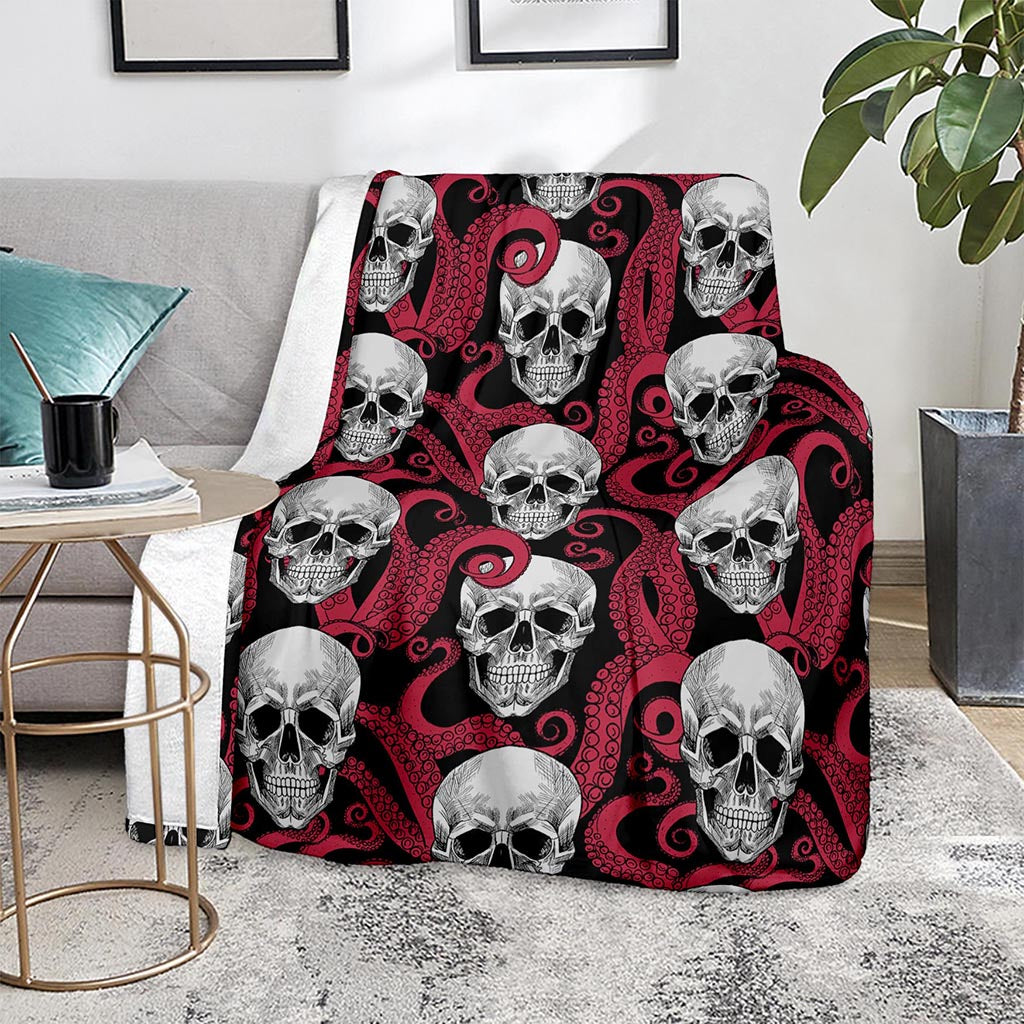 Red Octopus Skull Pattern Print Blanket