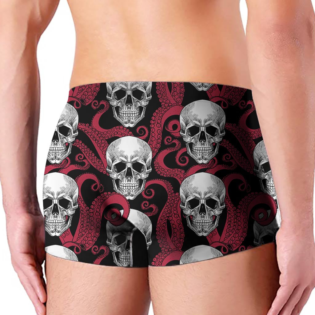 Red Octopus Skull Pattern Print Men's Boxer Briefs