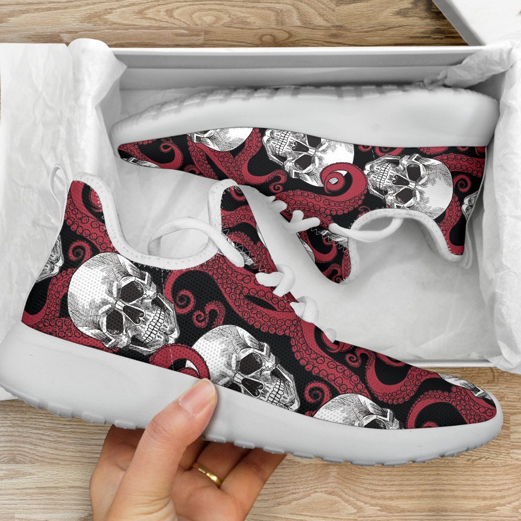 Red Octopus Skull Pattern Print Mesh Knit Shoes GearFrost