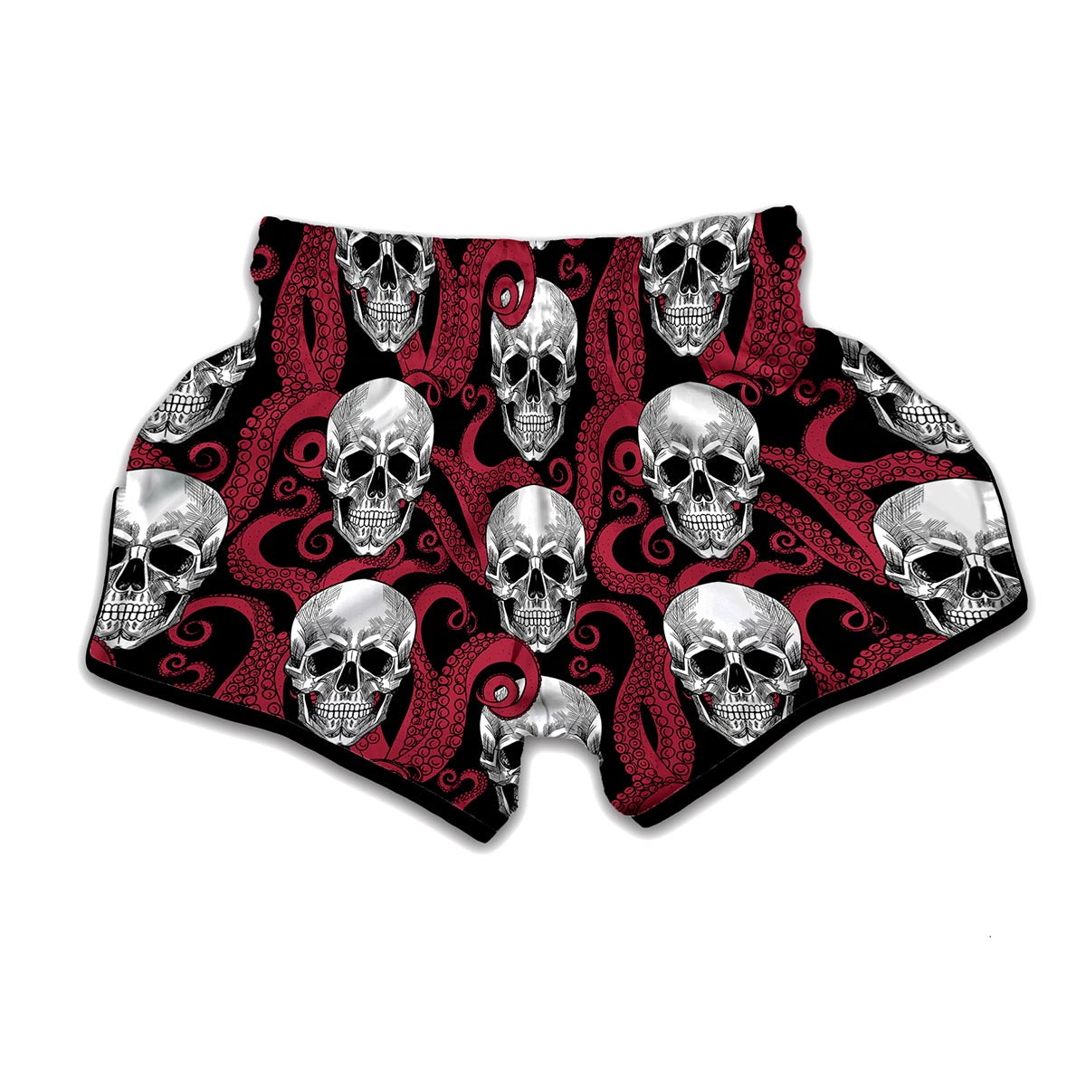 Red Octopus Skull Pattern Print Muay Thai Boxing Shorts