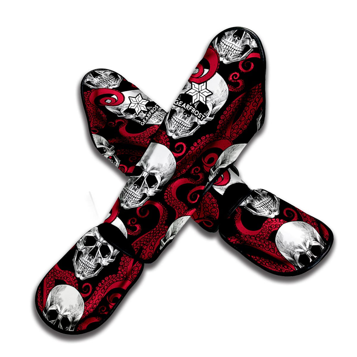 Red Octopus Skull Pattern Print Muay Thai Shin Guard