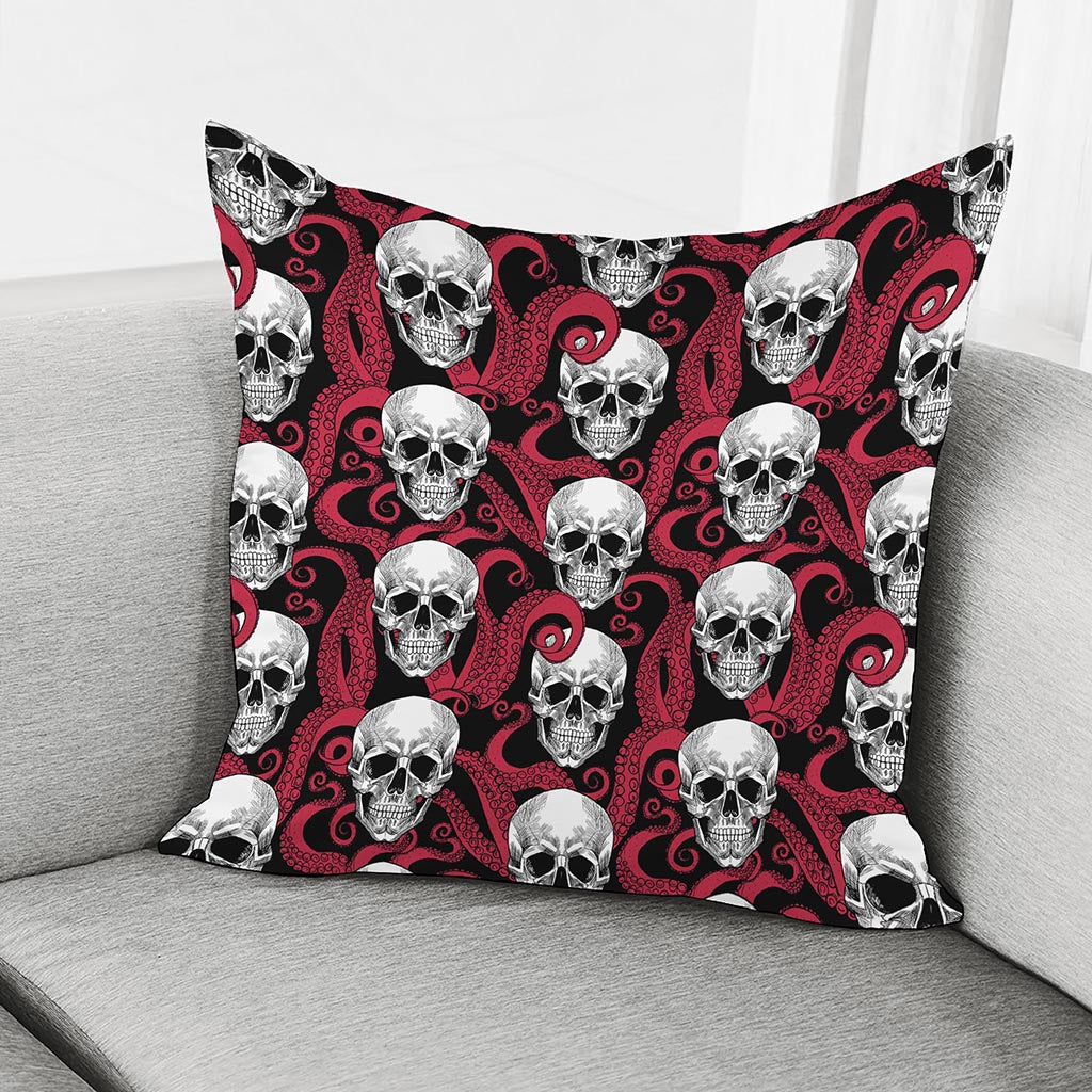 Red Octopus Skull Pattern Print Pillow Cover