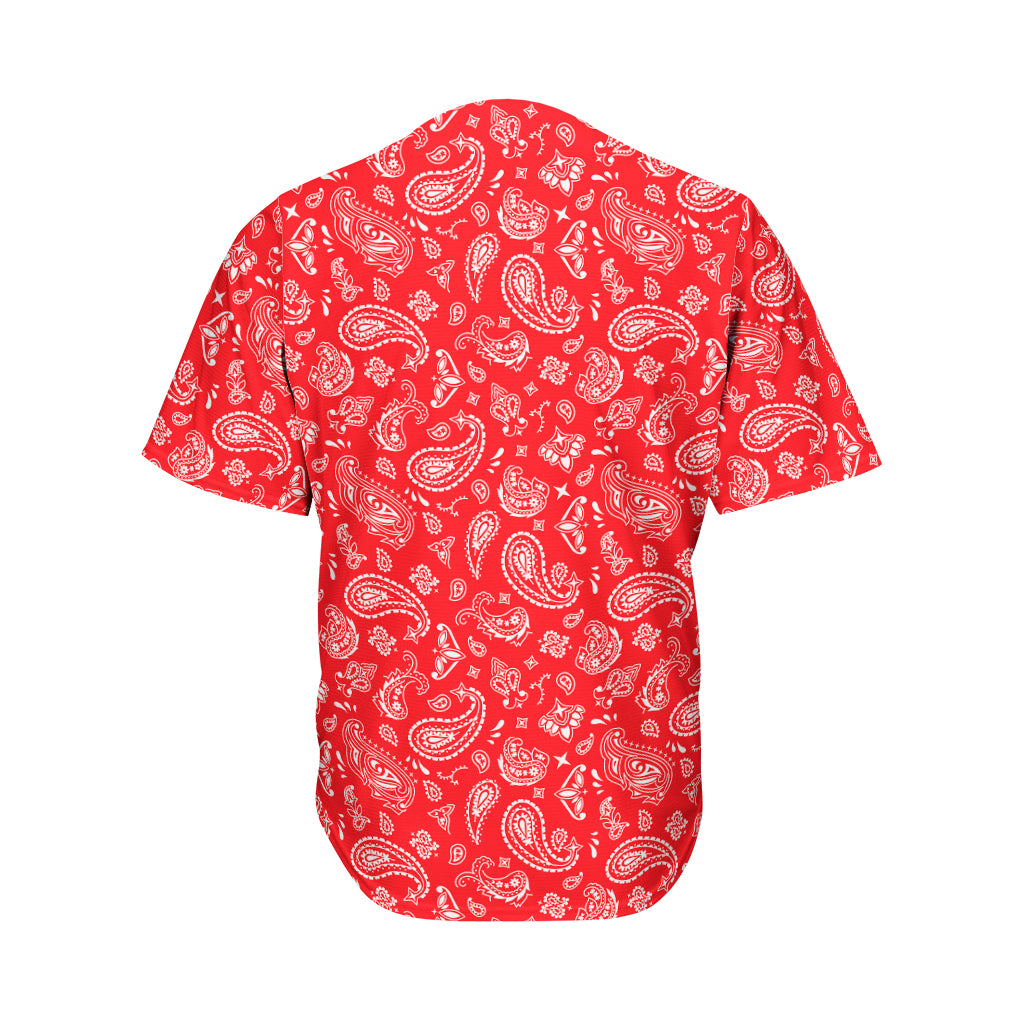 Red Paisley Bandana Pattern Print Men's Baseball Jersey