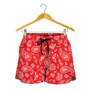 Red Paisley Bandana Pattern Print Women's Shorts