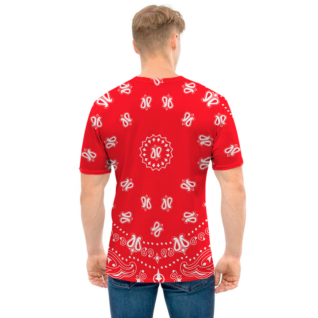 Red Paisley Bandana Print Men's T-Shirt