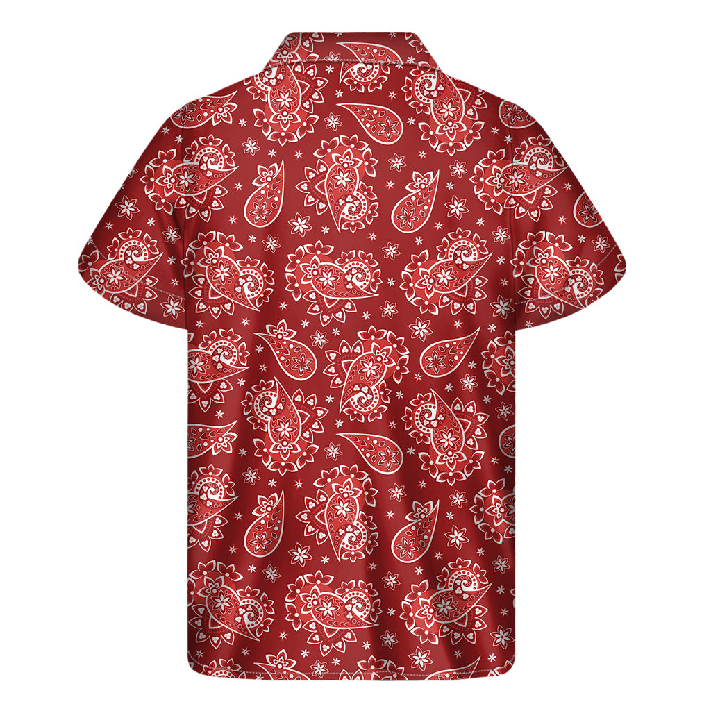 Red Paisley Pattern Print Men's Short Sleeve Shirt