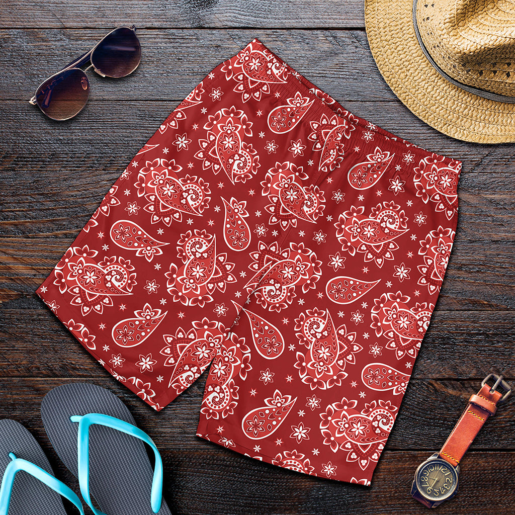 Red Paisley Pattern Print Men's Shorts