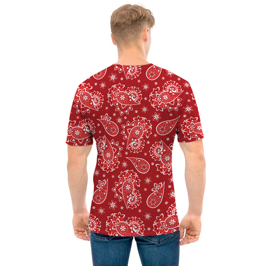 Red Paisley Pattern Print Men's T-Shirt