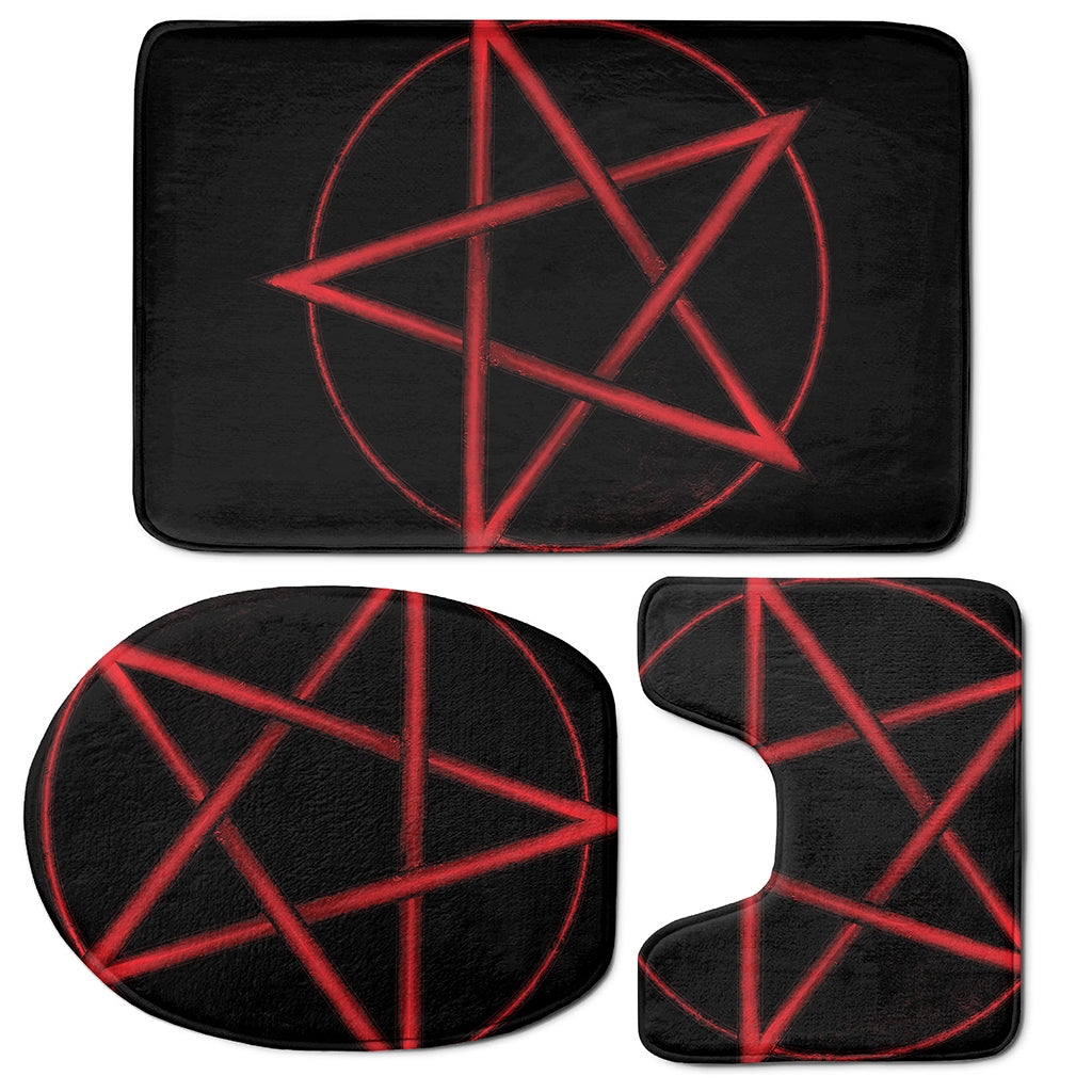Red Pentagram Symbol Print 3 Piece Bath Mat Set