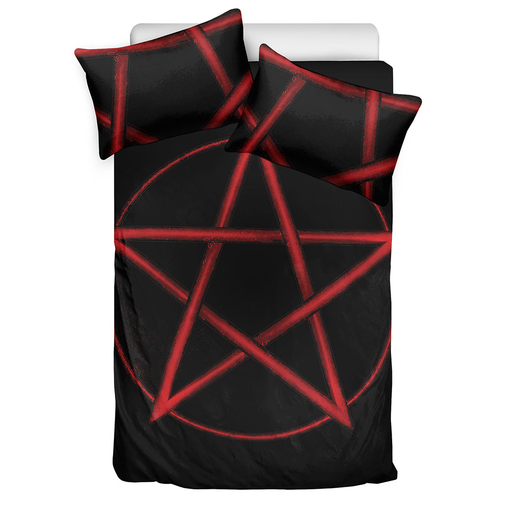 Red Pentagram Symbol Print Duvet Cover Bedding Set