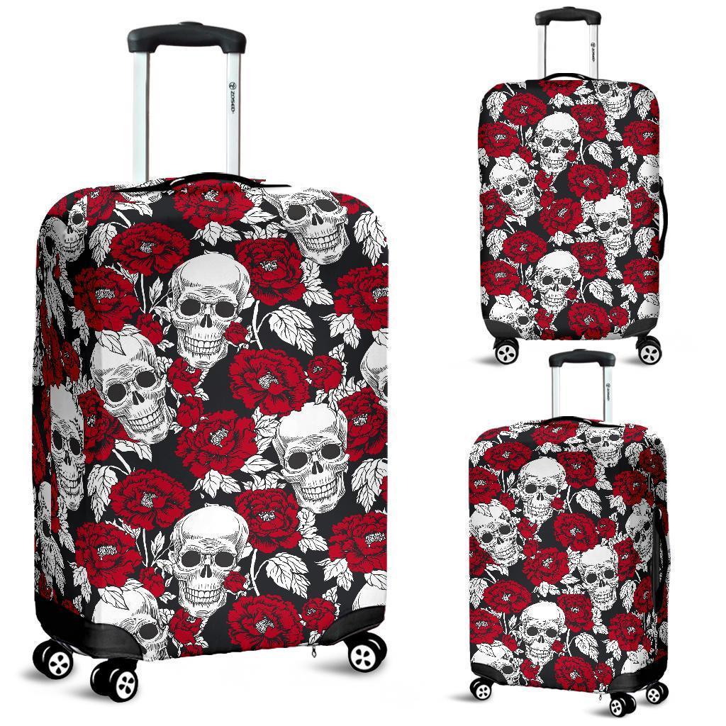 Red Peony Skull Pattern Print Luggage Cover GearFrost