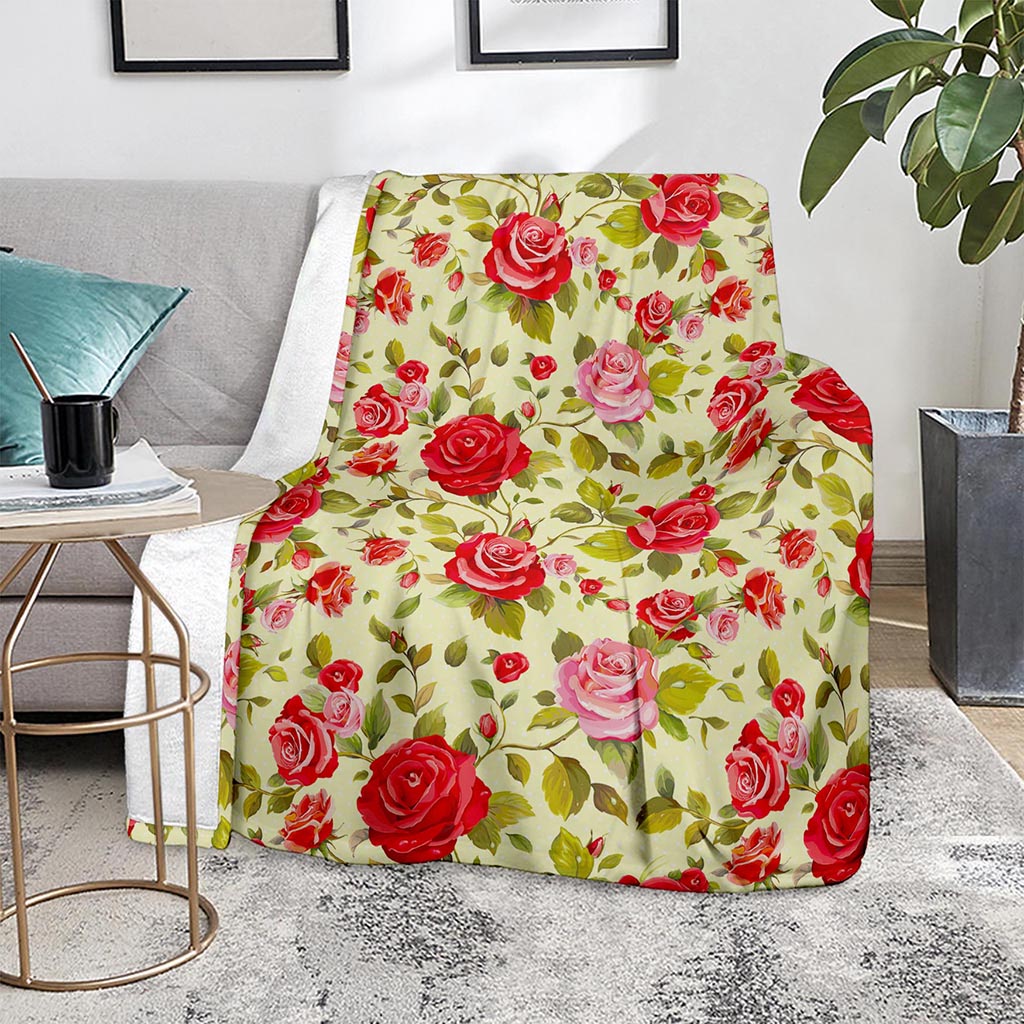 Red Pink Rose Floral Pattern Print Blanket