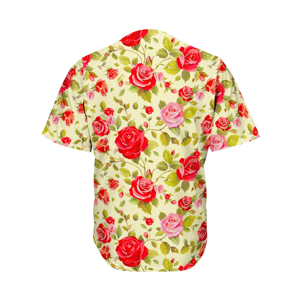 Red Pink Rose Floral Pattern Print Men's Baseball Jersey