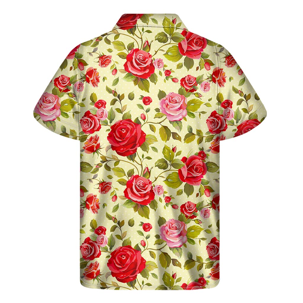 Red Pink Rose Floral Pattern Print Men's Short Sleeve Shirt