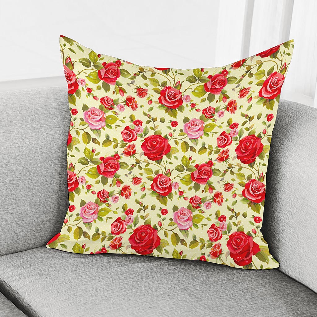 Red Pink Rose Floral Pattern Print Pillow Cover