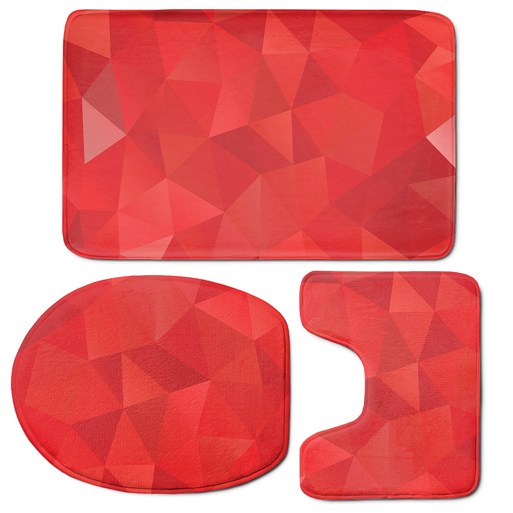 Red Polygonal Geometric Print 3 Piece Bath Mat Set