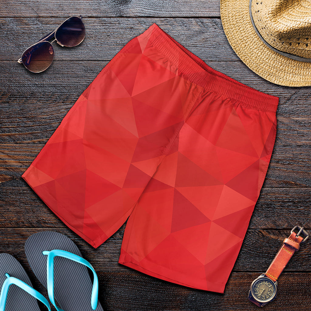 Red Polygonal Geometric Print Men's Shorts