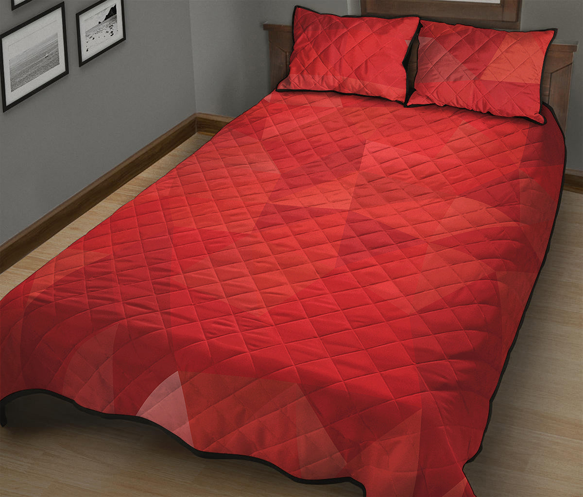 Red Polygonal Geometric Print Quilt Bed Set