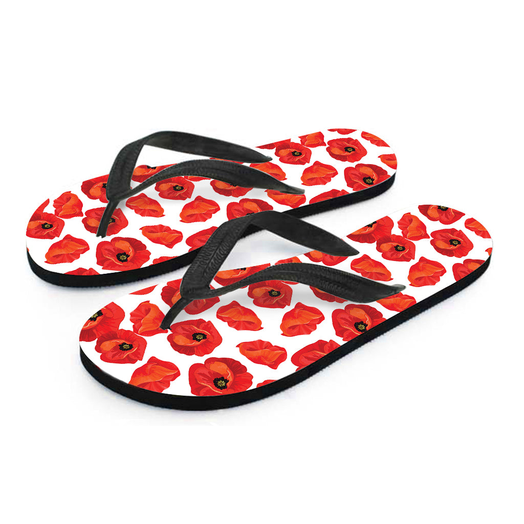 Red Poppy Pattern Print Flip Flops